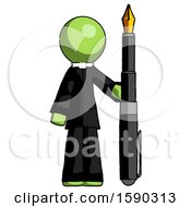Poster, Art Print Of Green Clergy Man Holding Giant Calligraphy Pen