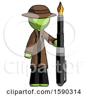 Poster, Art Print Of Green Detective Man Holding Giant Calligraphy Pen