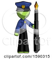 Green Police Man Holding Giant Calligraphy Pen