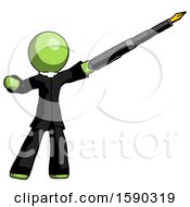 Poster, Art Print Of Green Clergy Man Pen Is Mightier Than The Sword Calligraphy Pose