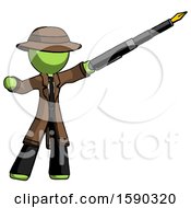 Poster, Art Print Of Green Detective Man Pen Is Mightier Than The Sword Calligraphy Pose