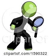 Poster, Art Print Of Green Clergy Man Inspecting With Large Magnifying Glass Right