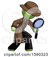 Poster, Art Print Of Green Detective Man Inspecting With Large Magnifying Glass Right