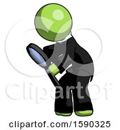 Poster, Art Print Of Green Clergy Man Inspecting With Large Magnifying Glass Left