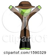 Green Detective Man With Arms Out Joyfully