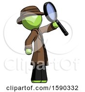 Poster, Art Print Of Green Detective Man Inspecting With Large Magnifying Glass Facing Up