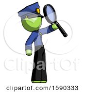 Poster, Art Print Of Green Police Man Inspecting With Large Magnifying Glass Facing Up
