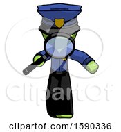 Poster, Art Print Of Green Police Man Looking Down Through Magnifying Glass