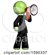 Poster, Art Print Of Green Clergy Man Shouting Into Megaphone Bullhorn Facing Right