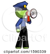 Poster, Art Print Of Green Police Man Shouting Into Megaphone Bullhorn Facing Right