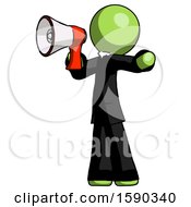 Poster, Art Print Of Green Clergy Man Shouting Into Megaphone Bullhorn Facing Left