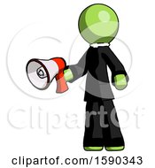 Poster, Art Print Of Green Clergy Man Holding Megaphone Bullhorn Facing Right