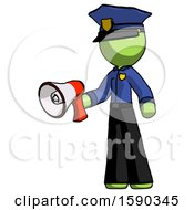 Poster, Art Print Of Green Police Man Holding Megaphone Bullhorn Facing Right