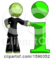Poster, Art Print Of Green Clergy Man With Info Symbol Leaning Up Against It