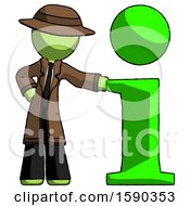 Poster, Art Print Of Green Detective Man With Info Symbol Leaning Up Against It