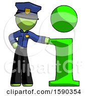 Poster, Art Print Of Green Police Man With Info Symbol Leaning Up Against It