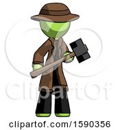 Poster, Art Print Of Green Detective Man With Sledgehammer Standing Ready To Work Or Defend