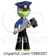 Poster, Art Print Of Green Police Man With Sledgehammer Standing Ready To Work Or Defend