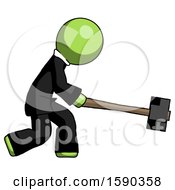 Poster, Art Print Of Green Clergy Man Hitting With Sledgehammer Or Smashing Something