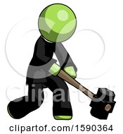 Poster, Art Print Of Green Clergy Man Hitting With Sledgehammer Or Smashing Something At Angle
