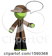 Poster, Art Print Of Green Detective Man With Word Bubble Talking Chat Icon