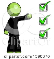 Poster, Art Print Of Green Clergy Man Standing By List Of Checkmarks