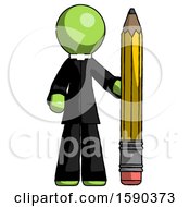 Poster, Art Print Of Green Clergy Man With Large Pencil Standing Ready To Write