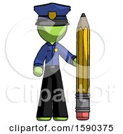 Green Police Man With Large Pencil Standing Ready To Write