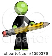 Poster, Art Print Of Green Clergy Man Writer Or Blogger Holding Large Pencil