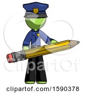 Poster, Art Print Of Green Police Man Writer Or Blogger Holding Large Pencil