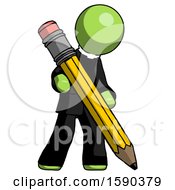 Poster, Art Print Of Green Clergy Man Writing With Large Pencil