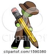 Poster, Art Print Of Green Detective Man Writing With Large Pencil