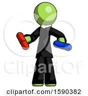 Poster, Art Print Of Green Clergy Man Red Pill Or Blue Pill Concept