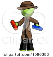 Poster, Art Print Of Green Detective Man Red Pill Or Blue Pill Concept