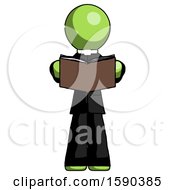 Green Clergy Man Reading Book While Standing Up Facing Viewer