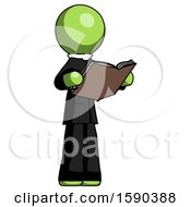 Poster, Art Print Of Green Clergy Man Reading Book While Standing Up Facing Away