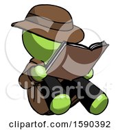 Green Detective Man Reading Book While Sitting Down