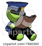 Poster, Art Print Of Green Police Man Reading Book While Sitting Down