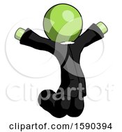 Poster, Art Print Of Green Clergy Man Jumping Or Kneeling With Gladness