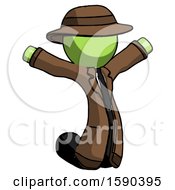 Green Detective Man Jumping Or Kneeling With Gladness