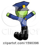 Green Police Man Jumping Or Kneeling With Gladness