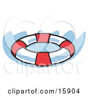 Red And White Round Life Preserver In Water Clipart Illustration