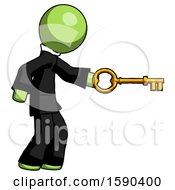 Green Clergy Man With Big Key Of Gold Opening Something