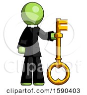 Green Clergy Man Holding Key Made Of Gold
