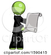Poster, Art Print Of Green Clergy Man Holding Blueprints Or Scroll