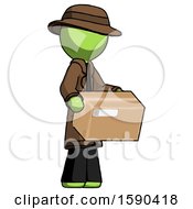 Green Detective Man Holding Package To Send Or Recieve In Mail
