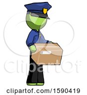 Poster, Art Print Of Green Police Man Holding Package To Send Or Recieve In Mail