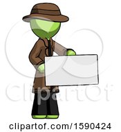 Poster, Art Print Of Green Detective Man Presenting Large Envelope