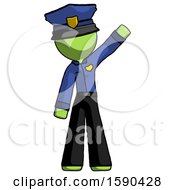 Green Police Man Waving Emphatically With Left Arm