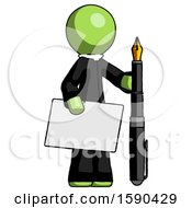 Poster, Art Print Of Green Clergy Man Holding Large Envelope And Calligraphy Pen